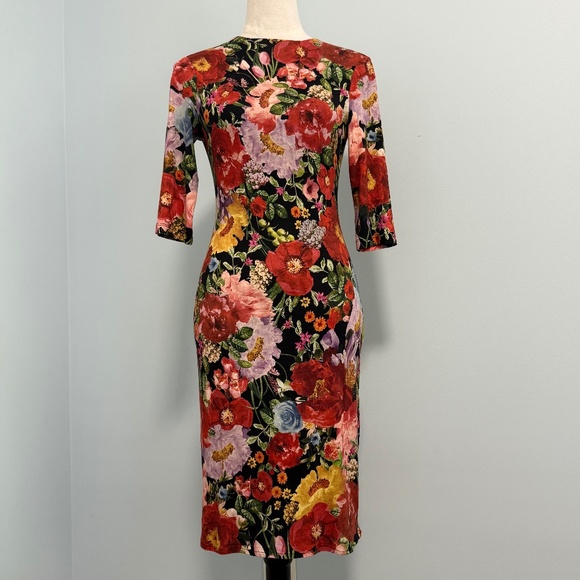 Alice + Olivia Delora Blooming Garden Sheath Dress Stretch Floral Size 4 - Picture 1 of 11
